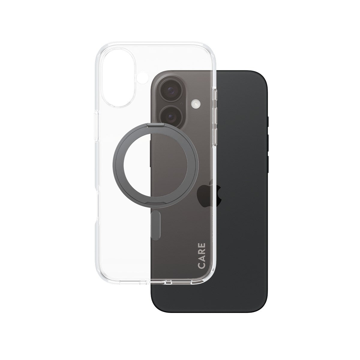 CARE by PanzerGlass® Feature Case Transparent m. Sort Kickstand & MagSafe iPhone 16 Plus